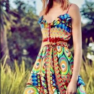 Alexis Printed Mini Dress With Ruffle Embellishments & Belt Size: XS